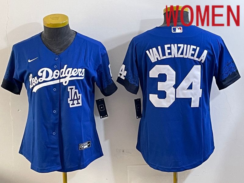 Women Los Angeles Dodgers #34 Valenzuela 2024 blue jersey 2024112003